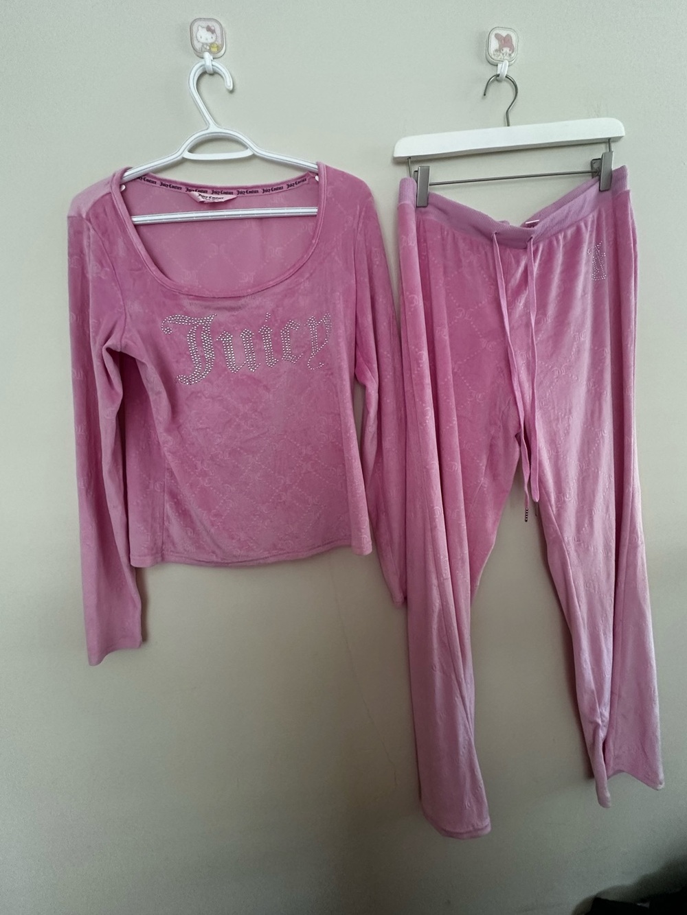 Juicy Couture Pink Velour Rhinestone Logo Tracksuit Top & Pants